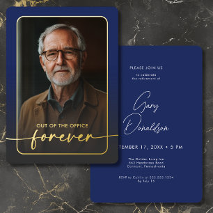 Invitation En Aluminium Parti de retraite minimaliste photo bleu moderne