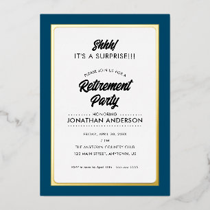 Invitation En Aluminium Parti de retraite surprise Or simple