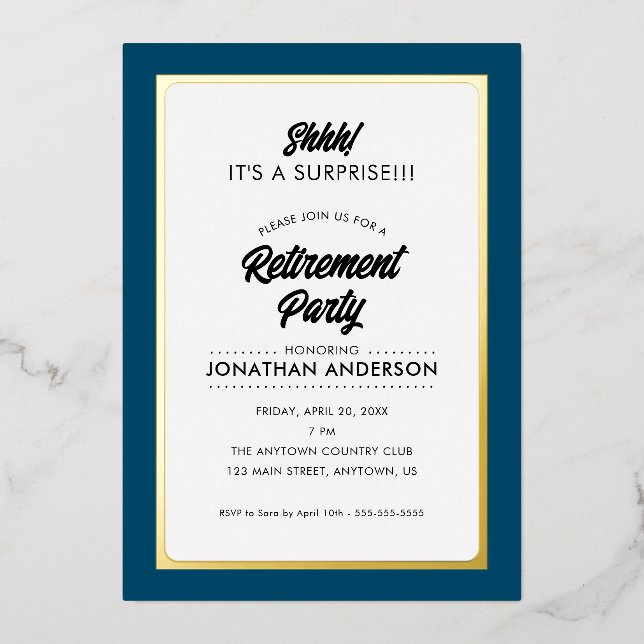 Invitation En Aluminium Parti de retraite surprise Or simple (Recto)