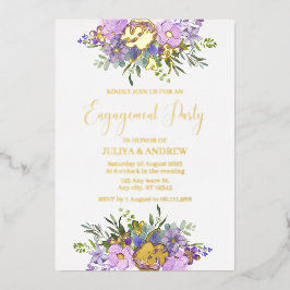 Invitation En Aluminium Parti d'engagement floral violet et vert
