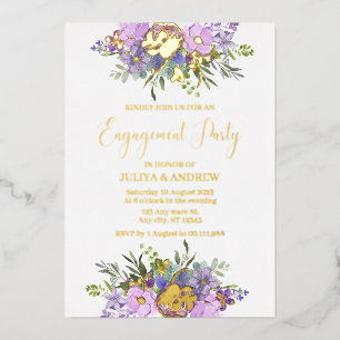 Invitation En Aluminium Parti d'engagement floral violet et vert