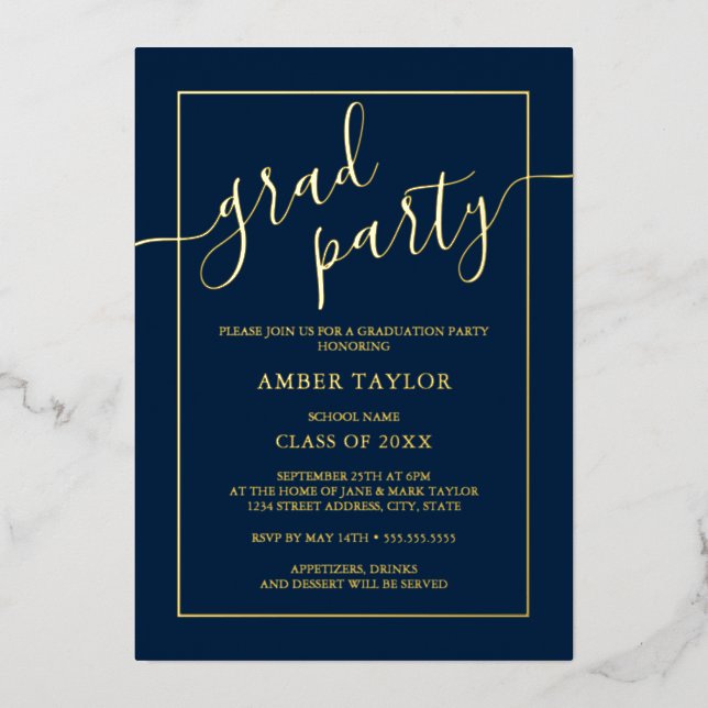 Invitation En Aluminium Parti d'or de la Marine moderne (Recto)