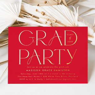 Invitation En Aluminium Partie de graduation de la typographie moderne rou