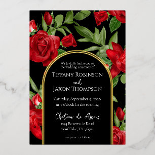 Invitation En Aluminium Partie II Beau Rouge Double Arc Noir Mariage Réel