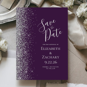 Invitation En Aluminium Parties scintillant d'argent violet foncé Enregist