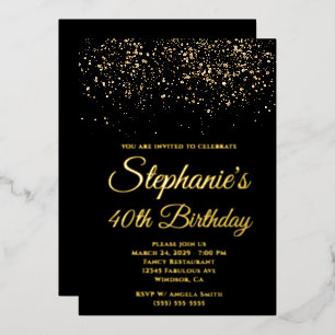 Invitation En Aluminium Parties scintillant d'or Noir 40e anniversaire