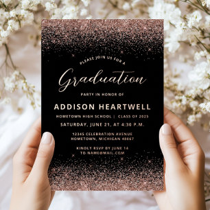 Invitation En Aluminium parties scintillant d'or Rose 2025 Black Graduatio