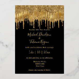 Invitation En Aluminium parties scintillant élégantes en or noir goutte à 