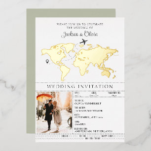 Invitation En Aluminium Passeport de mariage de destination Sage Green