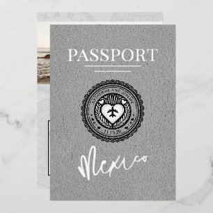 Invitation En Aluminium Passeport gris Mexique Mariage