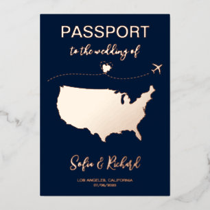 Invitation En Aluminium Passeport Mariage Destination Gold Foil fond
