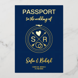 Invitation En Aluminium Passeport Mariage Destination Gold Foil fond