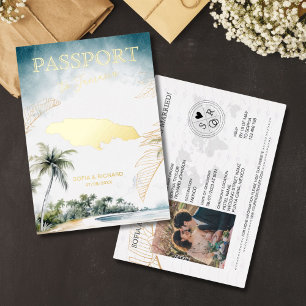 Invitation En Aluminium Passeport Mariage Destination Jamaïque Or