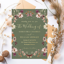 Invitation En Aluminium Pastel Boho Fleur sauvage Russe Sage Mariage vert