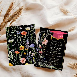Invitation En Aluminium Pastel Fleur sauvage Jardin Jumeau fête de graduat