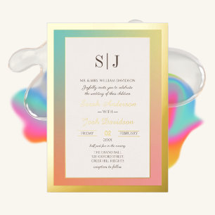 Invitation En Aluminium Pastel Gradient Retro Grand Mariage frontalier dor
