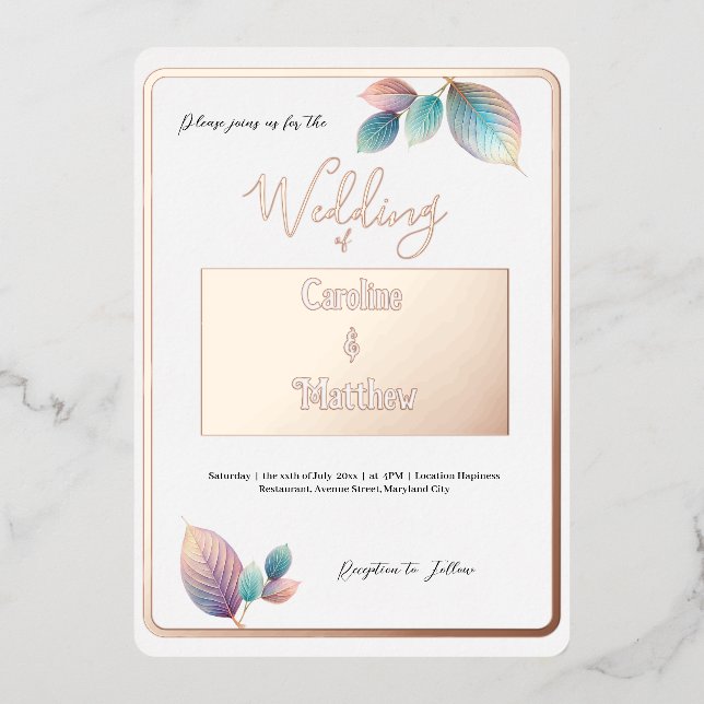 Invitation En Aluminium Pastel Iridescente Feuille Mariage Dreamy Pastels (Recto)