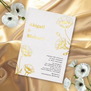 Invitation En Aluminium Pavot en feuille d'or mariage fleur sauvage