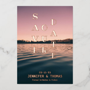 Invitation En Aluminium Paysage lacustre simple Enregistrer la date