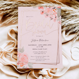 Invitation En Aluminium Peach floral rose or script nuptiale douche
