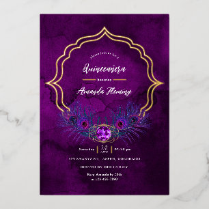 Invitation En Aluminium Peacock violet or Floral Quinceañera