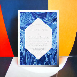 Invitation En Aluminium Peinture à l'huile bleue abstraite moderne mariage