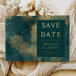Invitation En Aluminium Peinture Abstraite Mariage Turquoise en or Enregis
