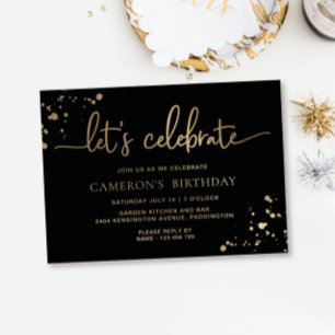 Invitation En Aluminium Peinture d'or noir Célébrons l'anniversaire
