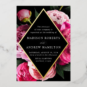 Invitation En Aluminium Peonies Vibrantes Diamond Floral Frame Mariage Or