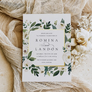 Invitation En Aluminium Peony blanc   Carré Mariage de cadre Floral