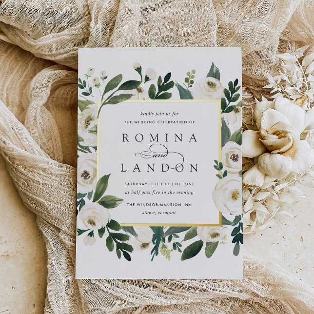Invitation En Aluminium Peony blanc | Carré Mariage de cadre Floral (Créateur téléchargé)