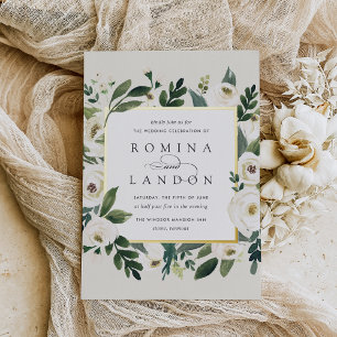 Invitation En Aluminium Peony blanc   Carré Mariage de cadre Floral