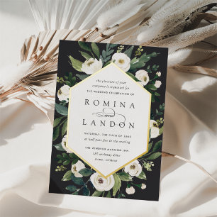 Invitation En Aluminium Peony blanc   Mariage de cadre fleuri géométrique