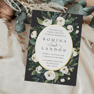 Invitation En Aluminium Peony blanc Mariage floral à cadre ovale
