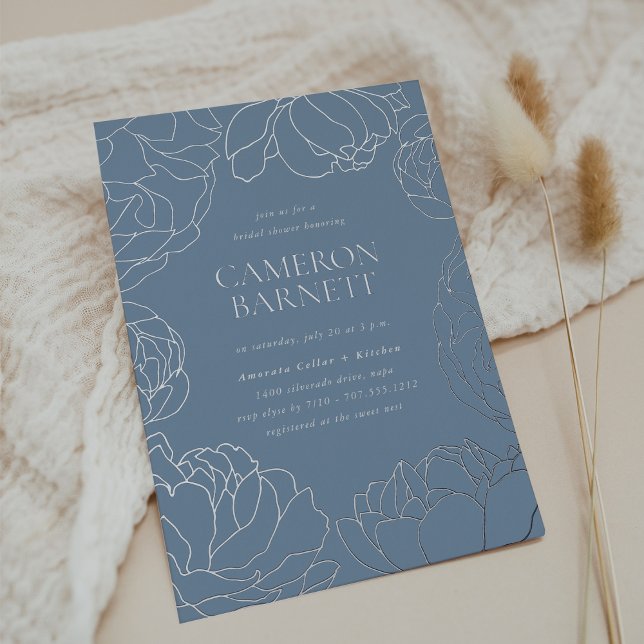 Invitation En Aluminium Peony Garden Dusty Blue Floral Fête des mariées (Créateur téléchargé)