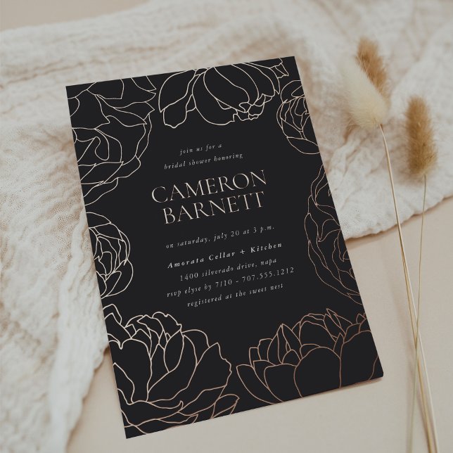 Invitation En Aluminium Peony Garden Fête des mariées florale foncée (Créateur téléchargé)