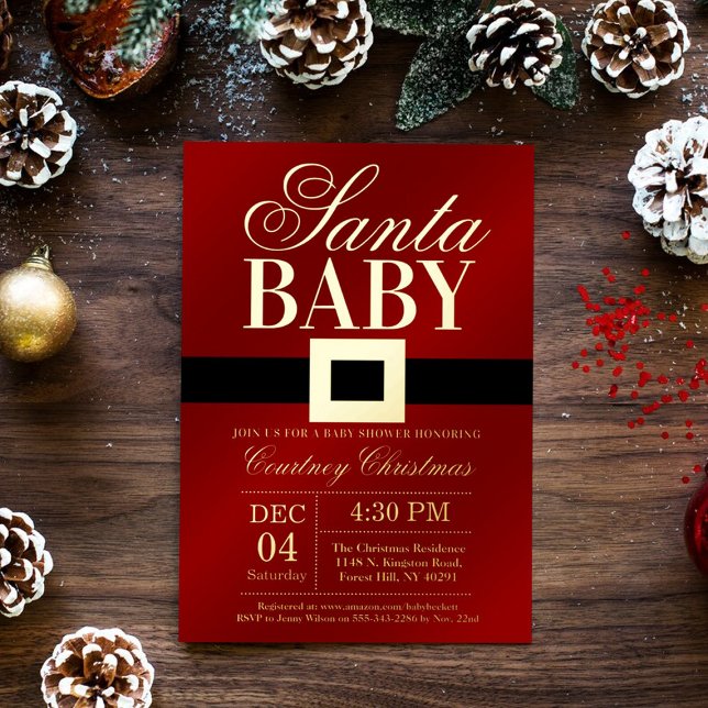 Invitation En Aluminium Père Noël Baby | Baby shower de Noël Real Gold (Créateur téléchargé)