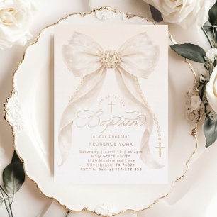 Invitation En Aluminium Perles Fille Arc Gold Baptême Christening