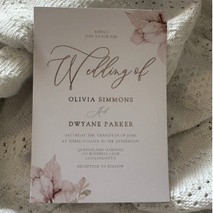 Invitation En Aluminium Pétales de Fleur Rose Élégant Mariage Or Rose
