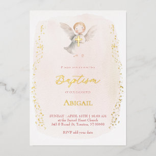 Invitation En Aluminium petit ange à l'aquarelle baptême bébé fille