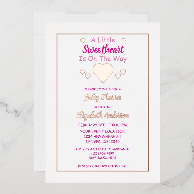 Invitation En Aluminium Petit Baby shower de coeur (Enveloppe)