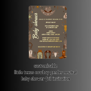 Invitation En Aluminium petit cow-boy texan fête de bébé neutre