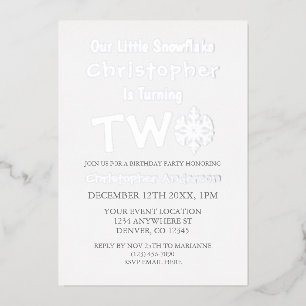 Invitation En Aluminium Petit flocon de neige 2e anniversaire