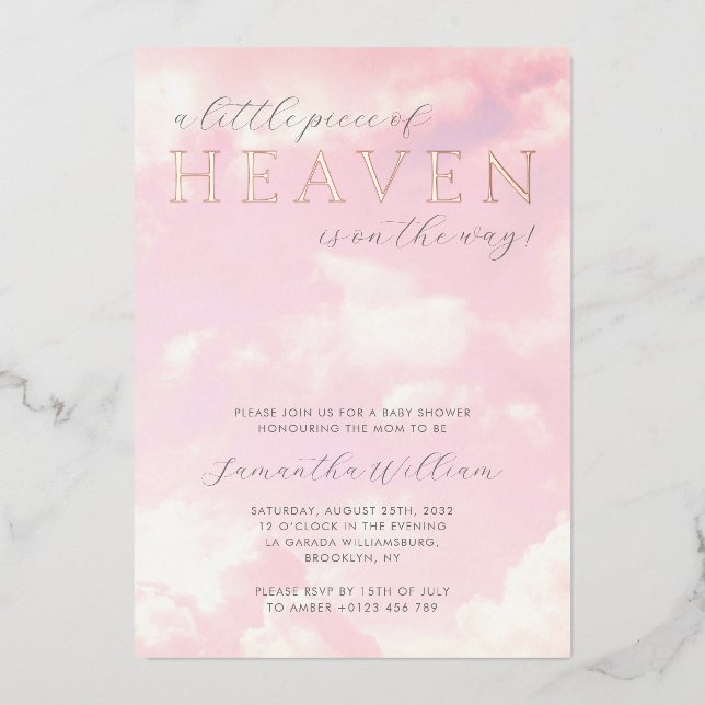 Invitation En Aluminium Petit morceau du ciel nuages Baby shower fille (Recto)