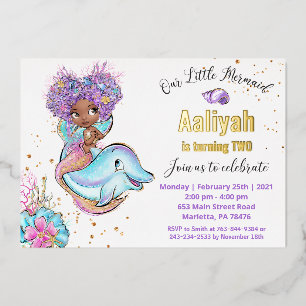 Invitation En Aluminium Petite Anniversaire de Sirène Afro-Américaine Réel