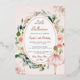 Invitation En Aluminium Petite Ballerine Rose Doré Fleur Anniversaire Enfa