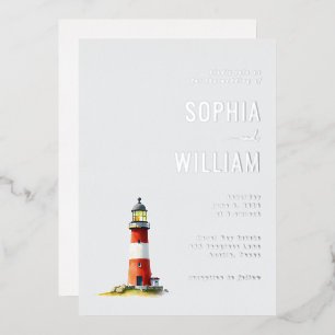 Invitation En Aluminium Phare à l'aquarelle rouge serein