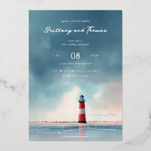 Invitation En Aluminium Phare Rose Bleu Romantique