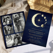 Phases Crescent Lune Céleste Or Mariage Bleu