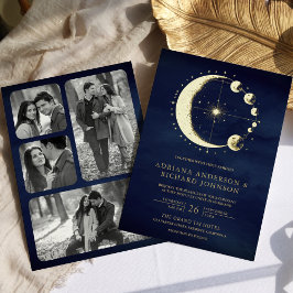 Invitation En Aluminium Phases Crescent Lune Céleste Or Mariage Bleu